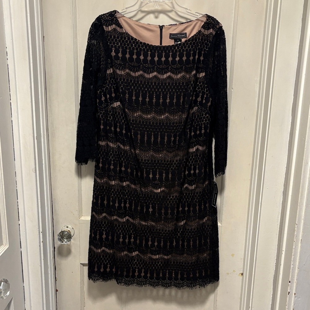 Jessica Howard Black Lace Dress with Beige Lining Brand New 16